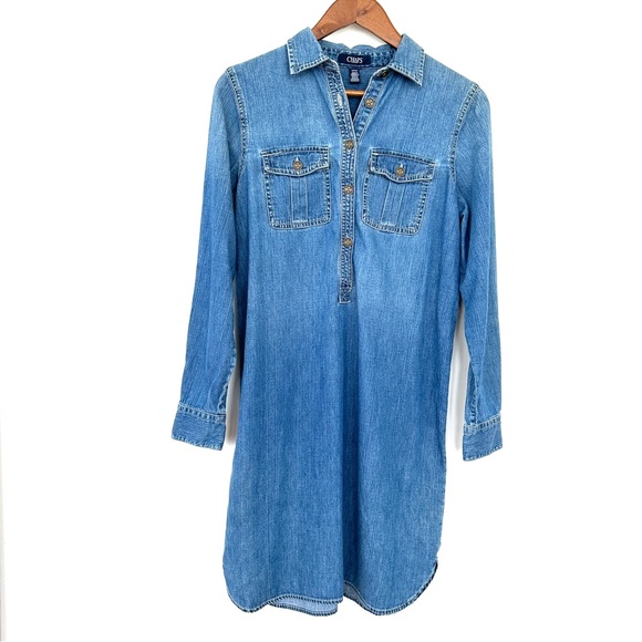 Chaps Indigo Denim Shirt Dress With Long Sleeves, loose fitting - Picture 1 of 11